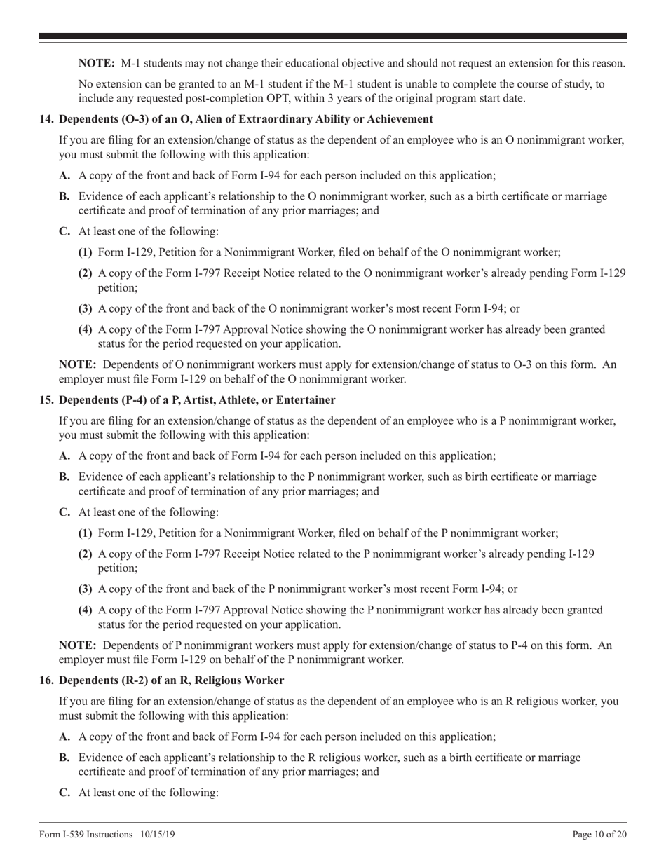 Instructions for USCIS Form I-539 Application to Extend / Change Nonimmigrant Status, Page 10