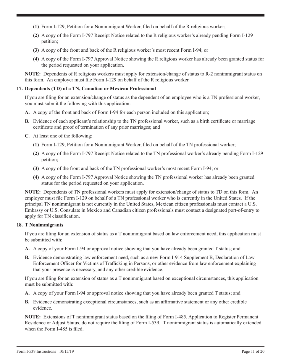 Instructions for USCIS Form I-539 Application to Extend / Change Nonimmigrant Status, Page 11