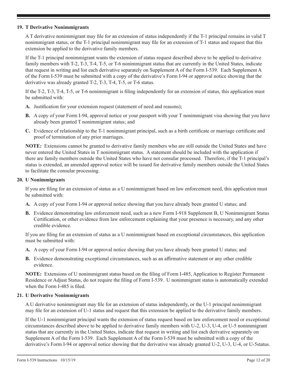 Instructions for USCIS Form I-539 Application to Extend / Change Nonimmigrant Status, Page 12