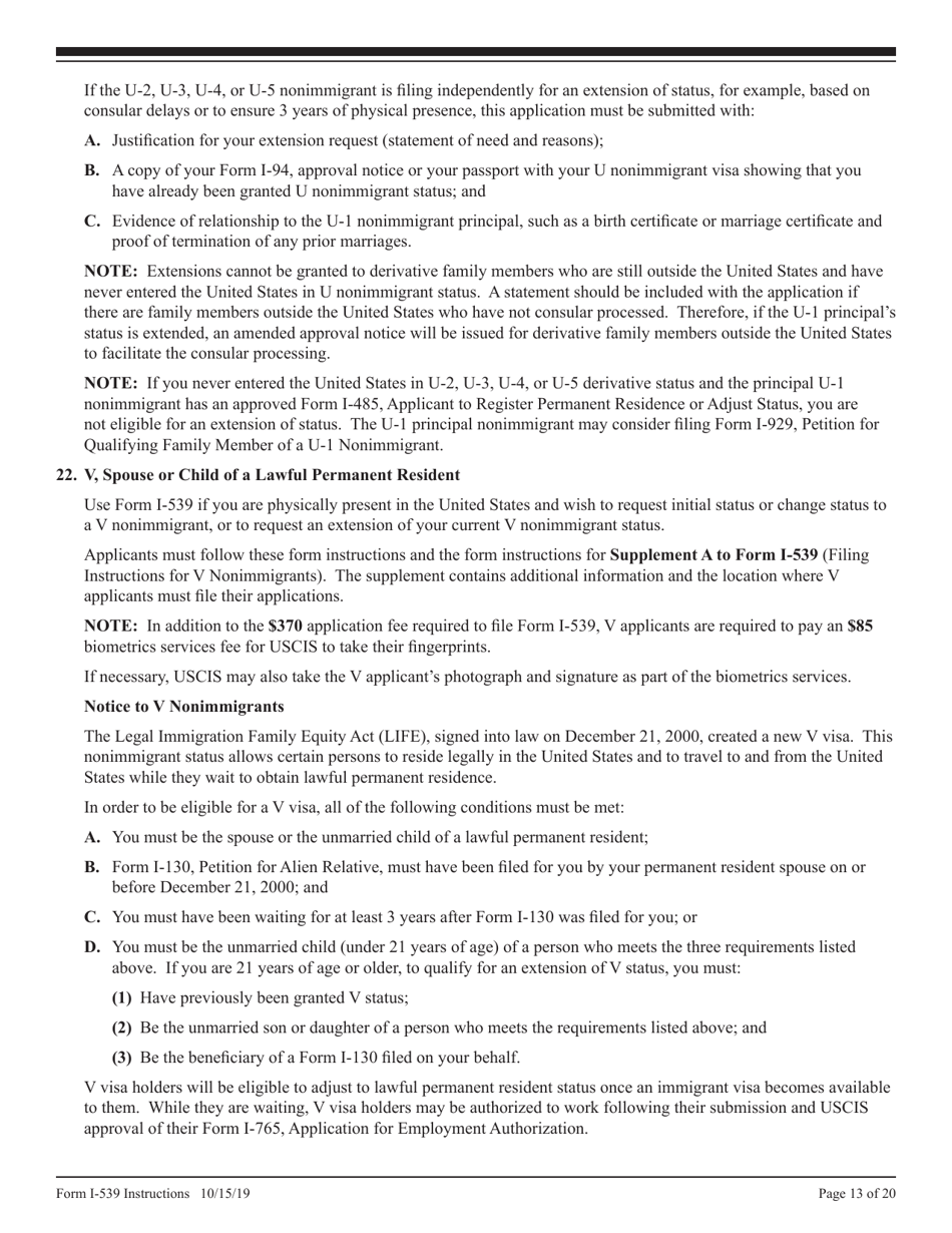 Instructions for USCIS Form I-539 Application to Extend / Change Nonimmigrant Status, Page 13