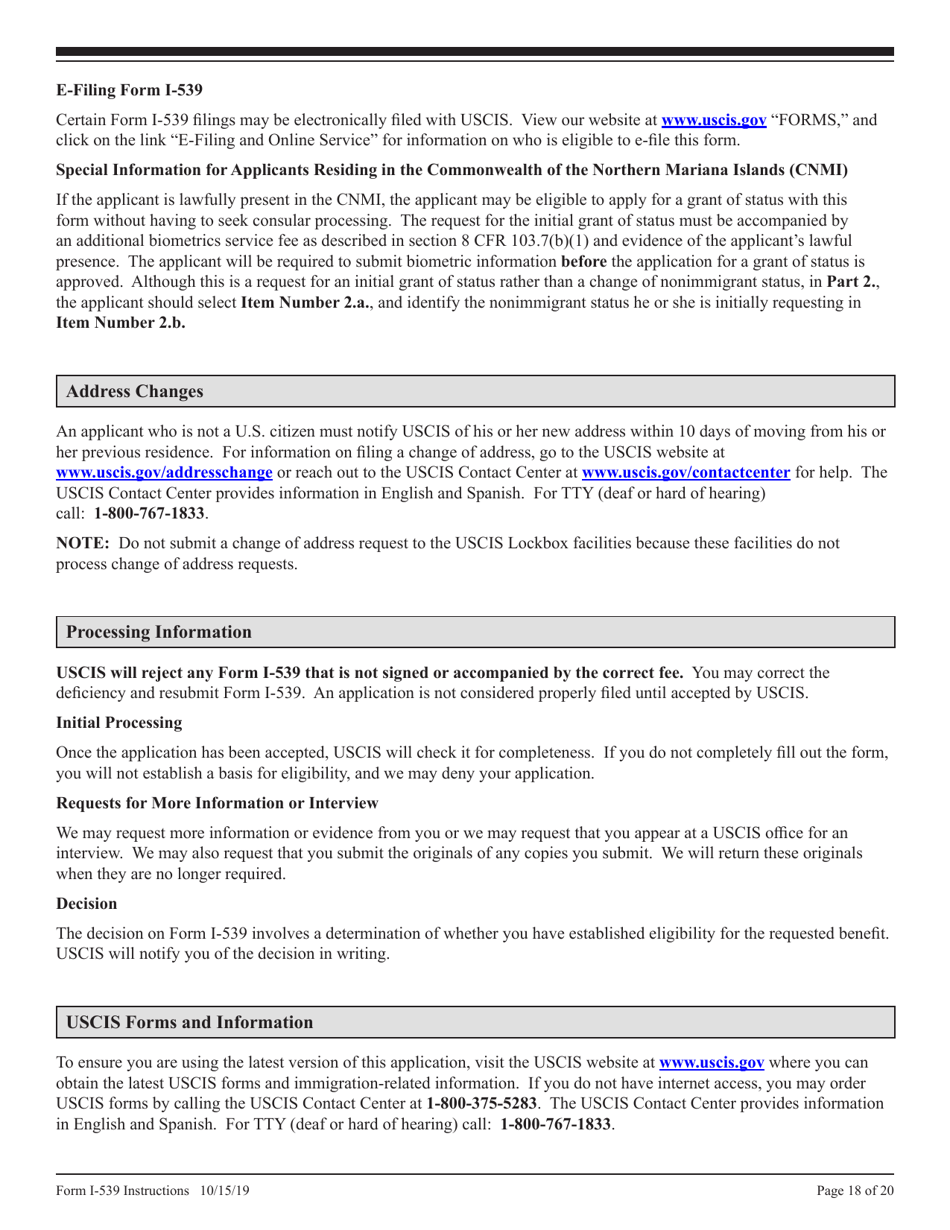 Instructions for USCIS Form I-539 Application to Extend / Change Nonimmigrant Status, Page 18