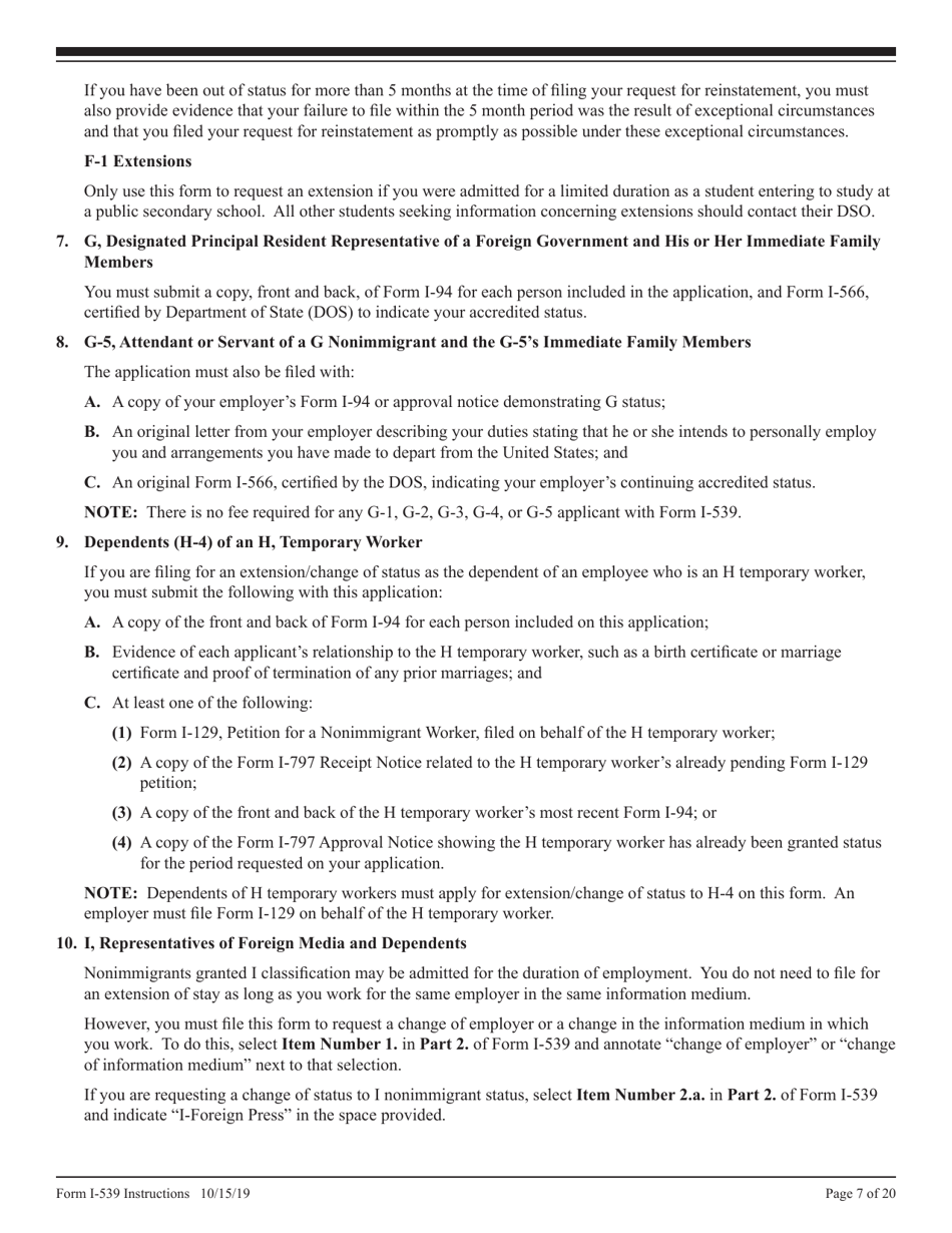 Instructions for USCIS Form I-539 Application to Extend / Change Nonimmigrant Status, Page 7