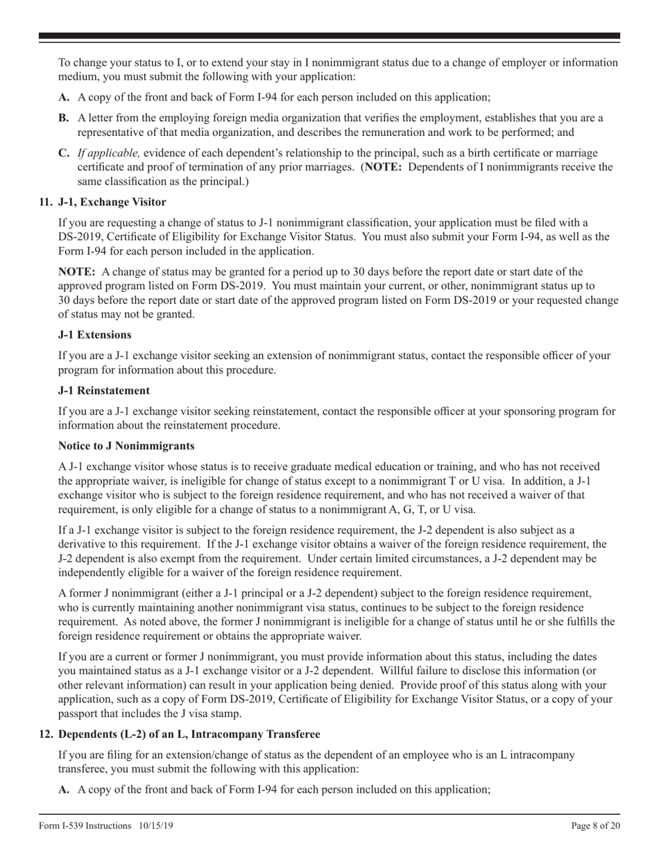 Instructions for USCIS Form I-539 Application to Extend / Change Nonimmigrant Status, Page 8