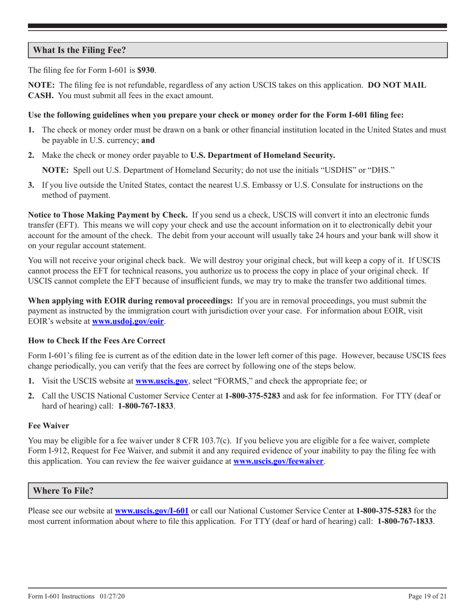 Instructions for USCIS Form I-601 Application for Waiver of Grounds of Inadmissibility, Page 19