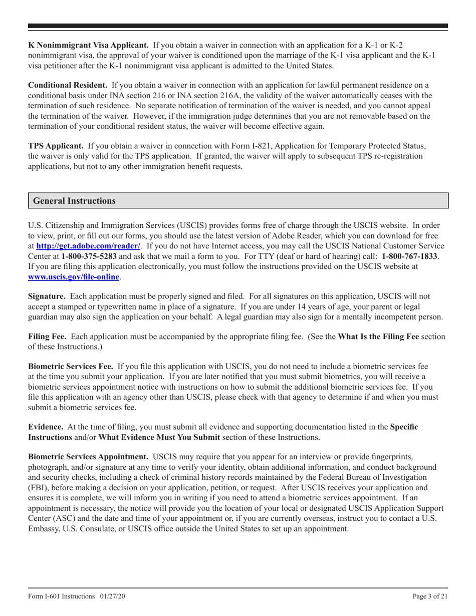 Instructions for USCIS Form I-601 Application for Waiver of Grounds of Inadmissibility, Page 3