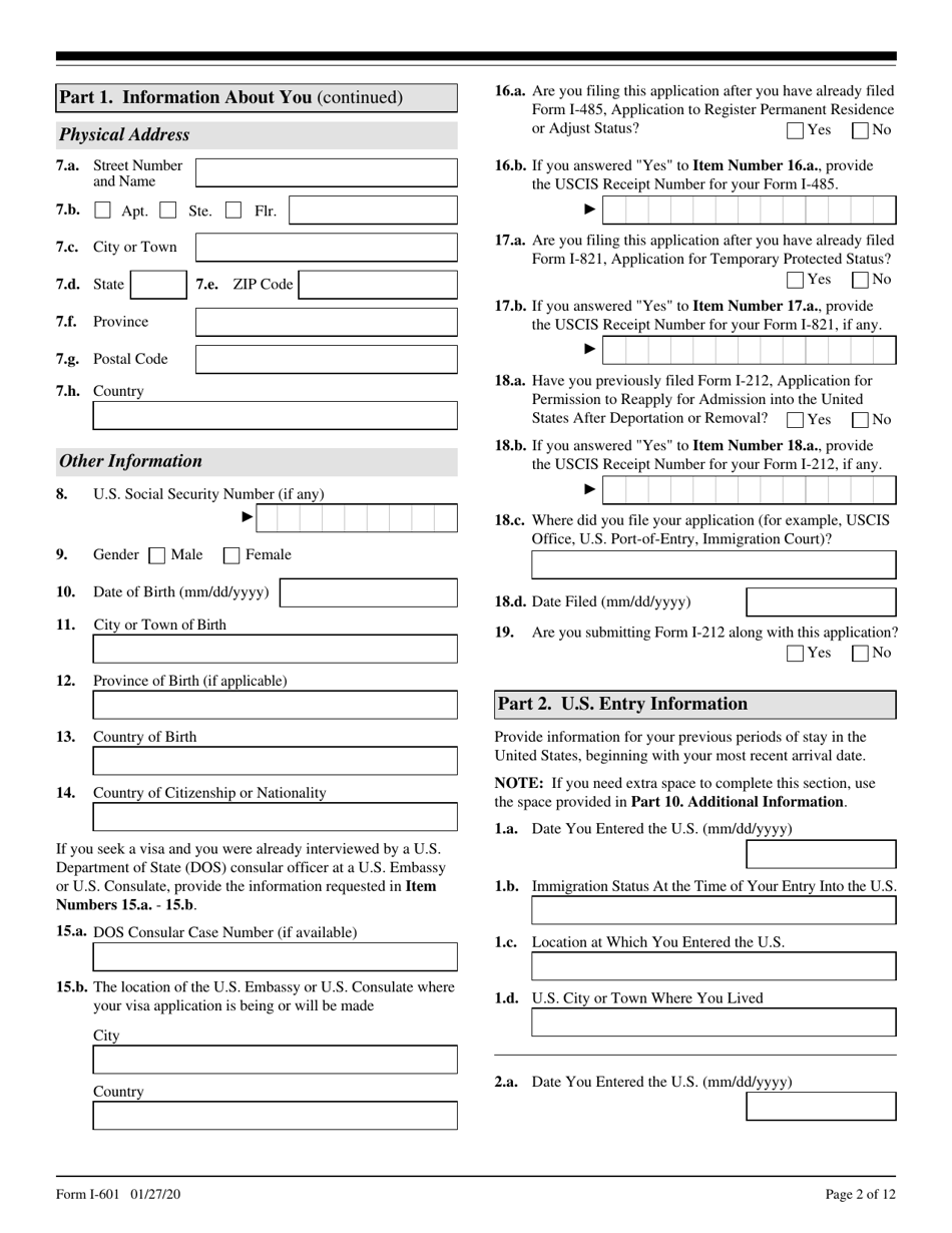 Uscis Form I 601 Fill Out Sign Online And Download Fillable Pdf Templateroller 1463