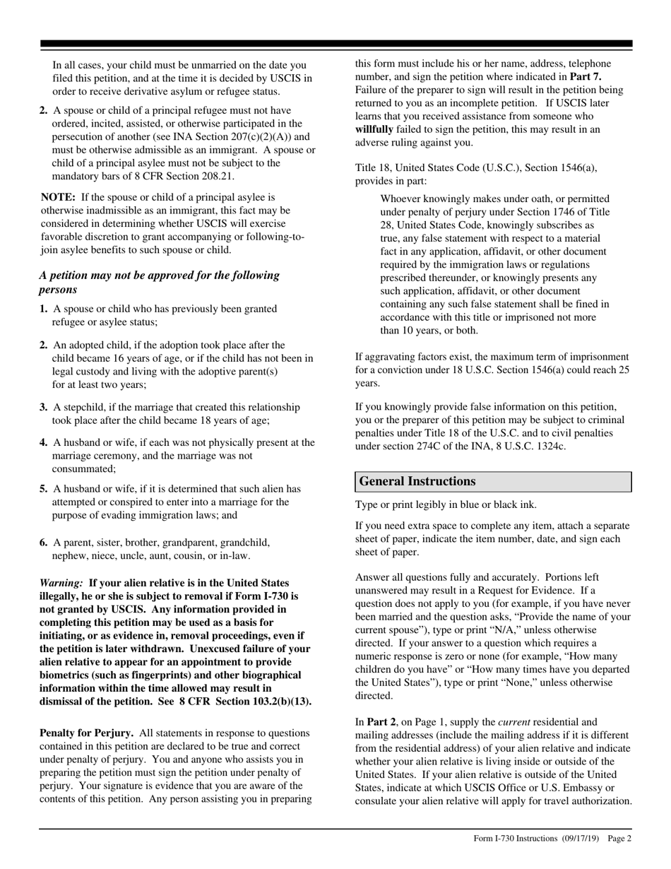 Instructions for USCIS Form I-730 Refugee / Asylee Relative Petition, Page 2