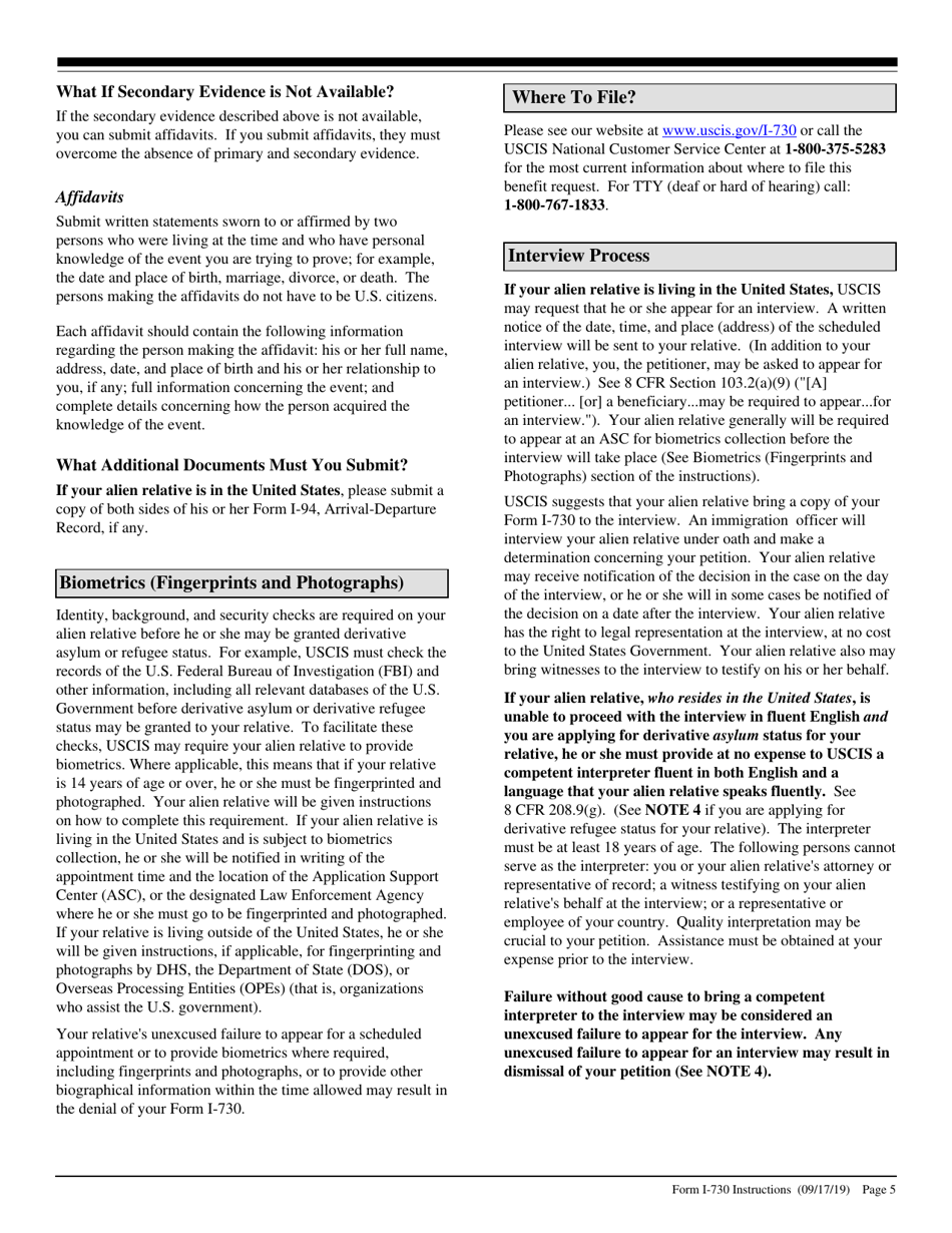 Instructions for USCIS Form I-730 Refugee / Asylee Relative Petition, Page 5