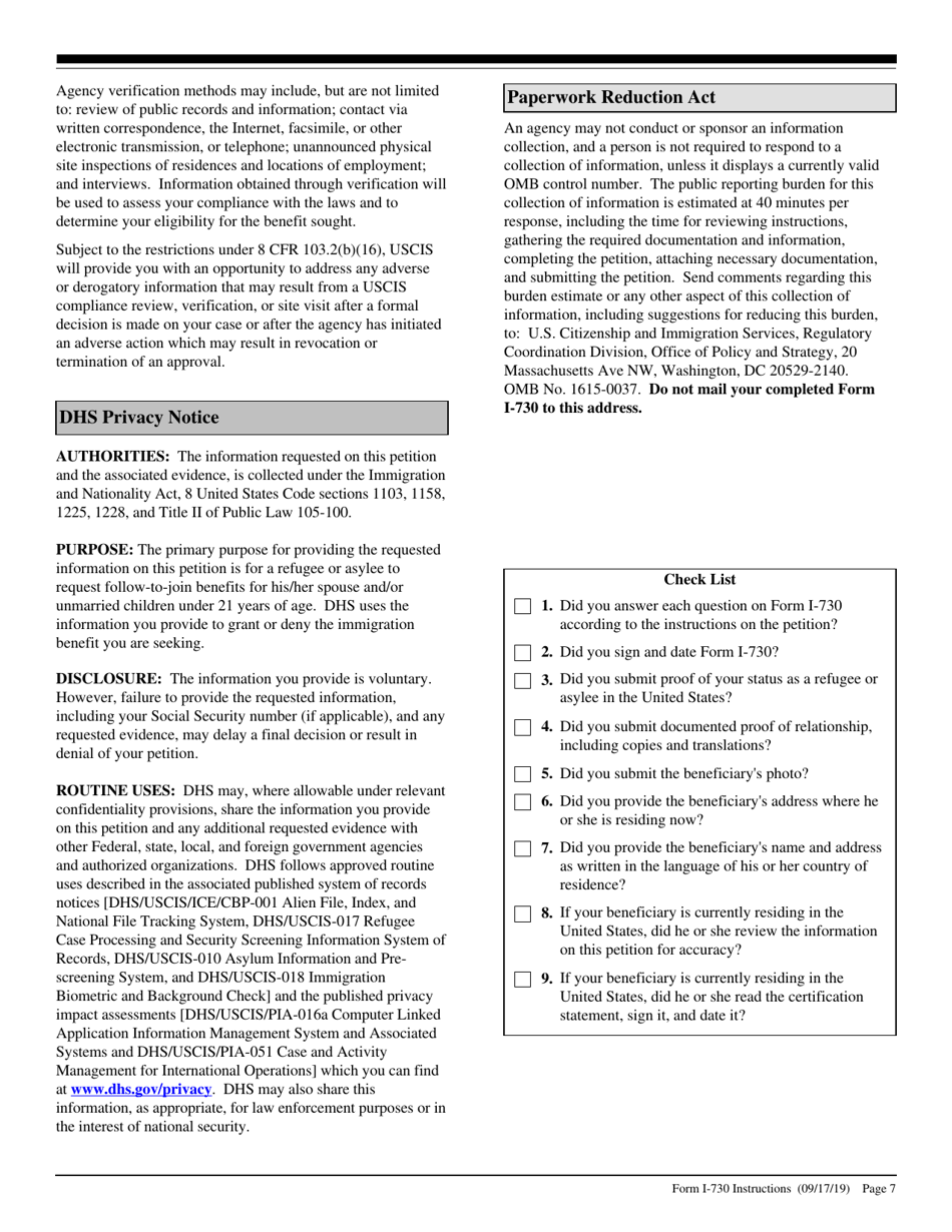 Instructions for USCIS Form I-730 Refugee / Asylee Relative Petition, Page 7