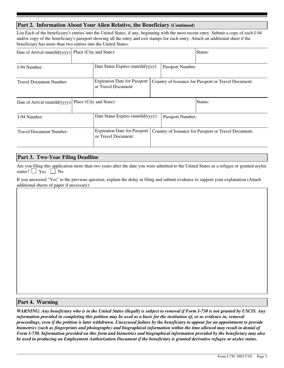 USCIS Form I-730 Refugee / Asylee Relative Petition, Page 3