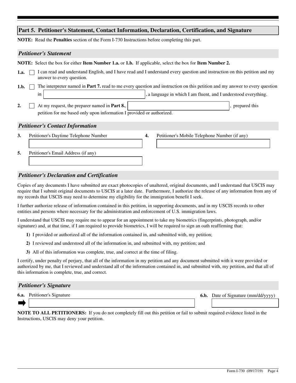 USCIS Form I-730 Refugee / Asylee Relative Petition, Page 4