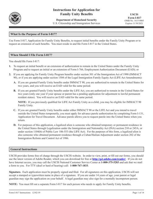 USCIS Form I-817  Printable Pdf