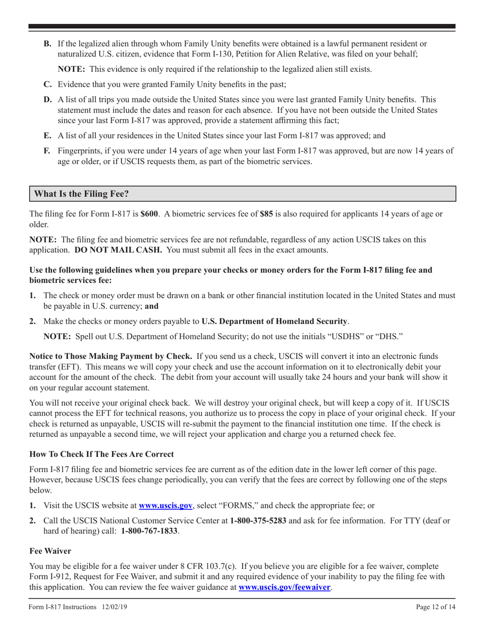 Instructions for USCIS Form I-817 Application for Family Unity Benefits, Page 12