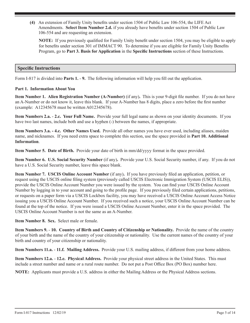 Instructions for USCIS Form I-817 Application for Family Unity Benefits, Page 5