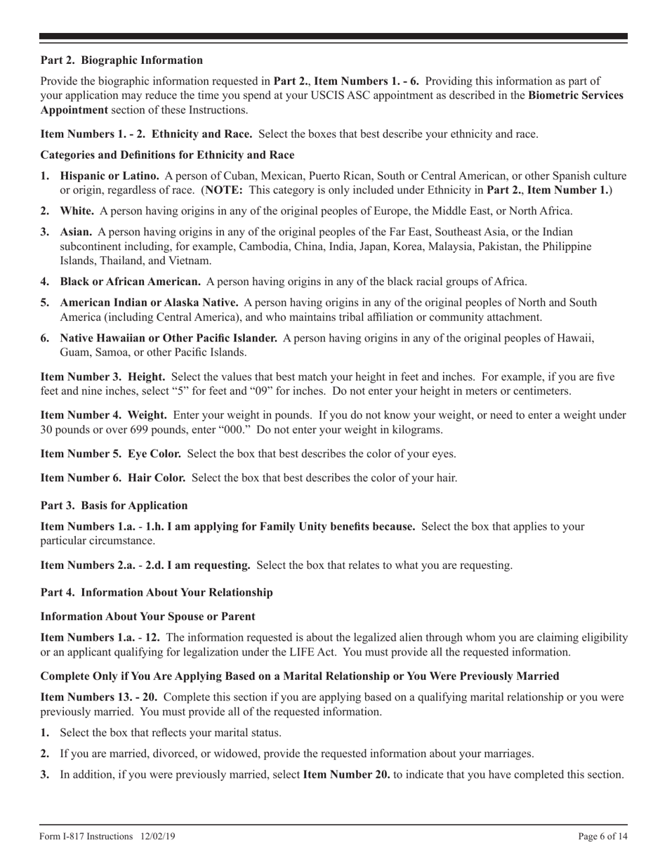 Instructions for USCIS Form I-817 Application for Family Unity Benefits, Page 6