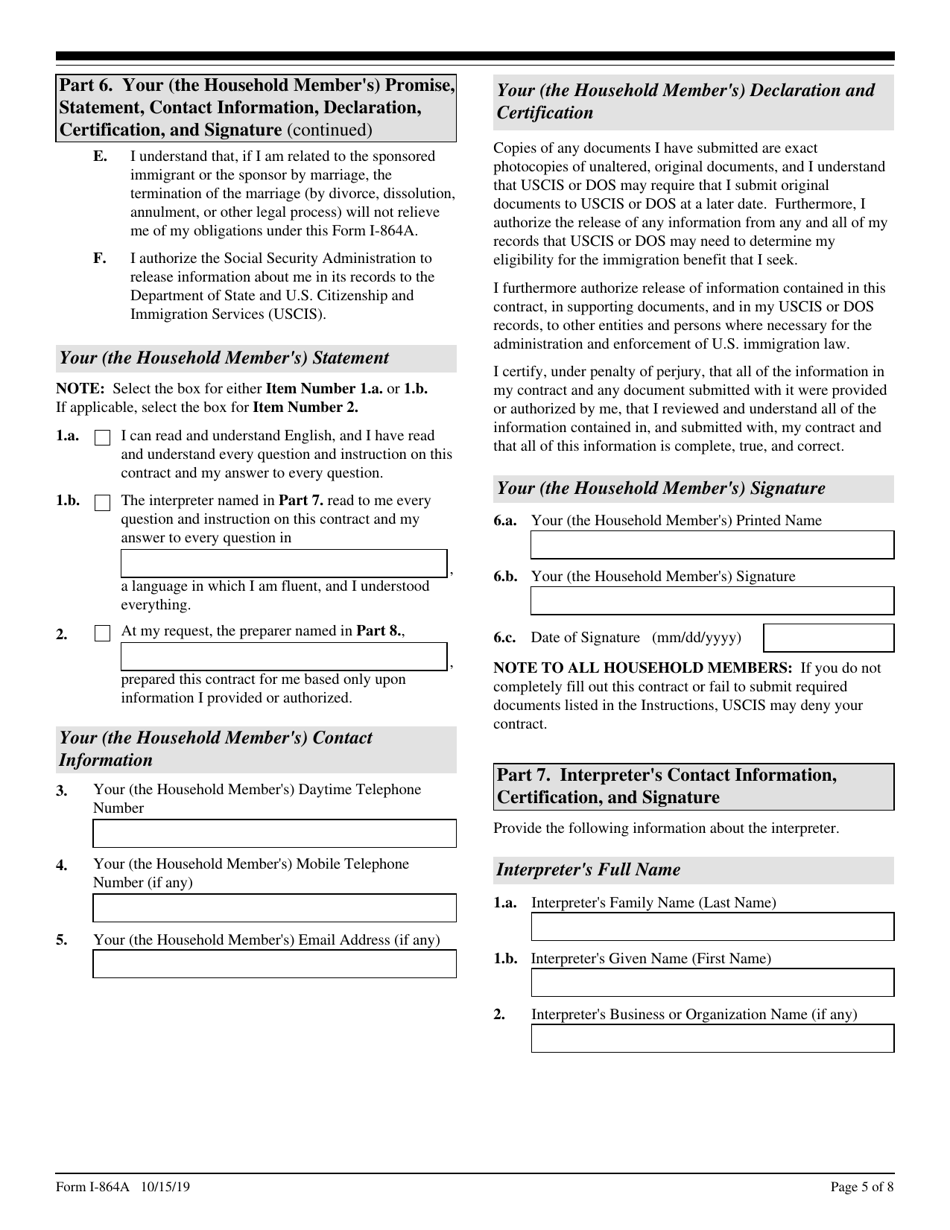 Uscis Form I 864a Download Fillable Pdf Or Fill Online Contract Between