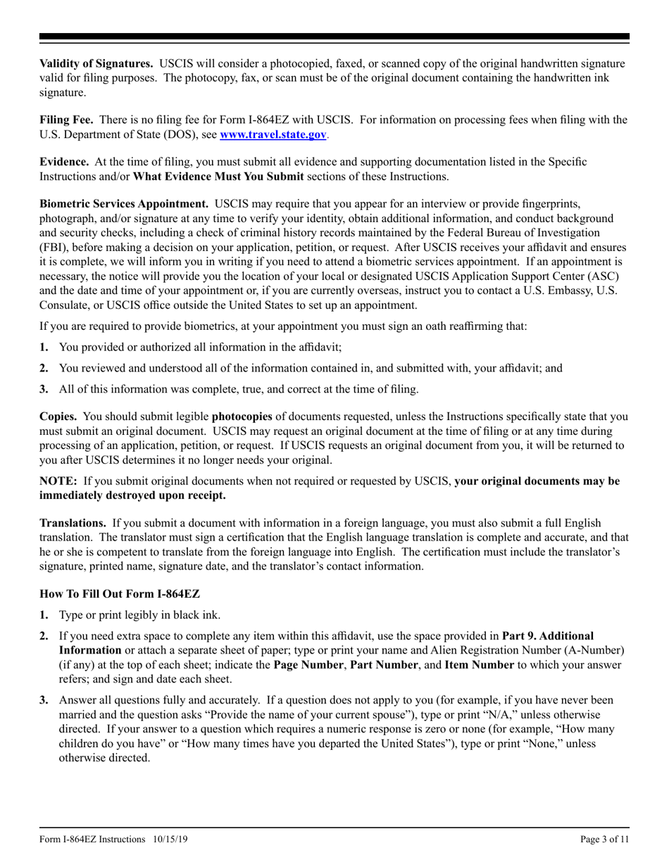 Instructions for USCIS Form I-864EZ Affidavit of Support Under Section 213a of the Ina, Page 3
