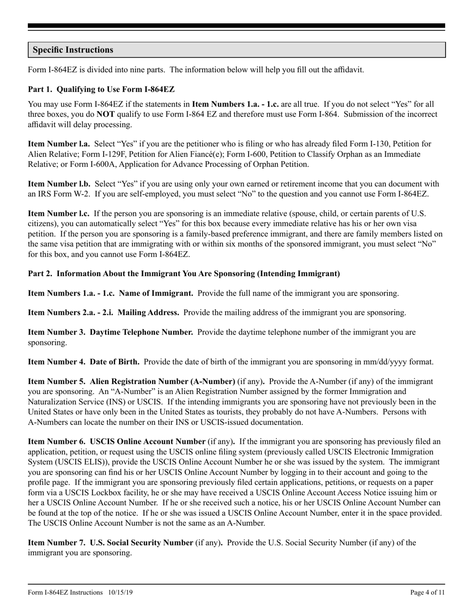 Instructions for USCIS Form I-864EZ Affidavit of Support Under Section 213a of the Ina, Page 4