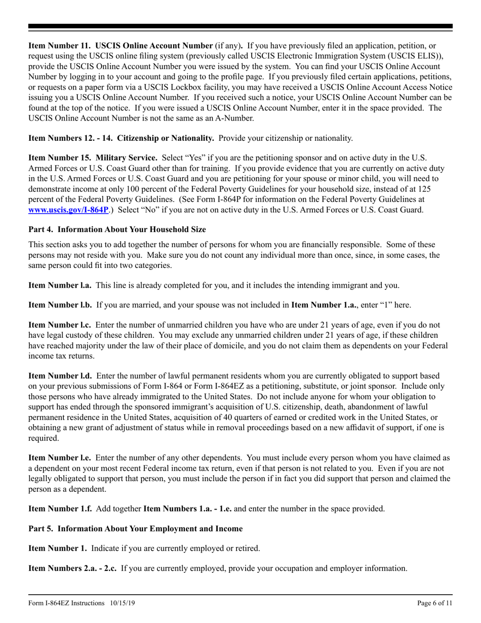 Instructions for USCIS Form I-864EZ Affidavit of Support Under Section 213a of the Ina, Page 6