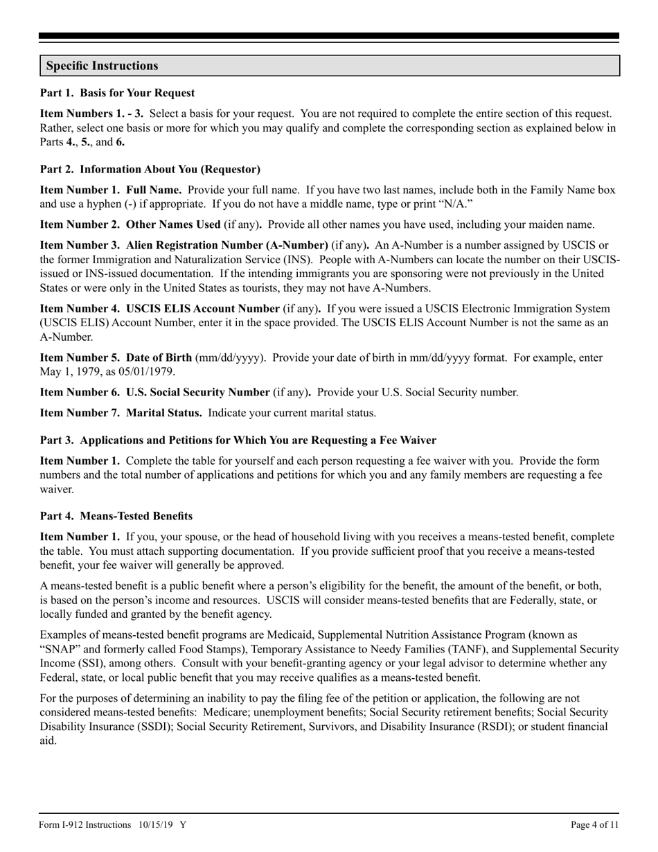 Instructions for USCIS Form I-912 Request for Fee Waiver, Page 4