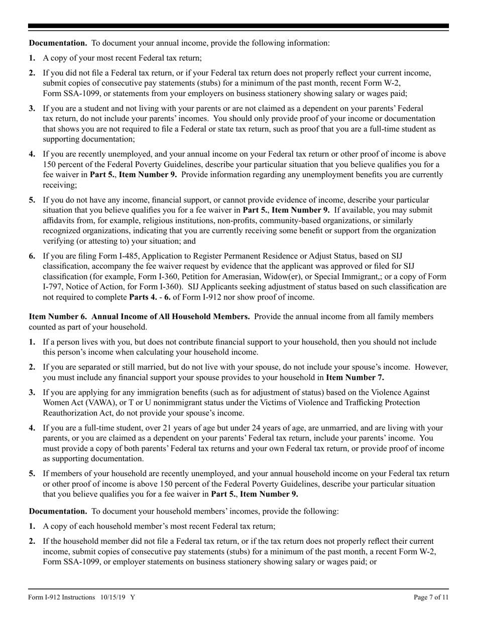 Instructions for USCIS Form I-912 Request for Fee Waiver, Page 7