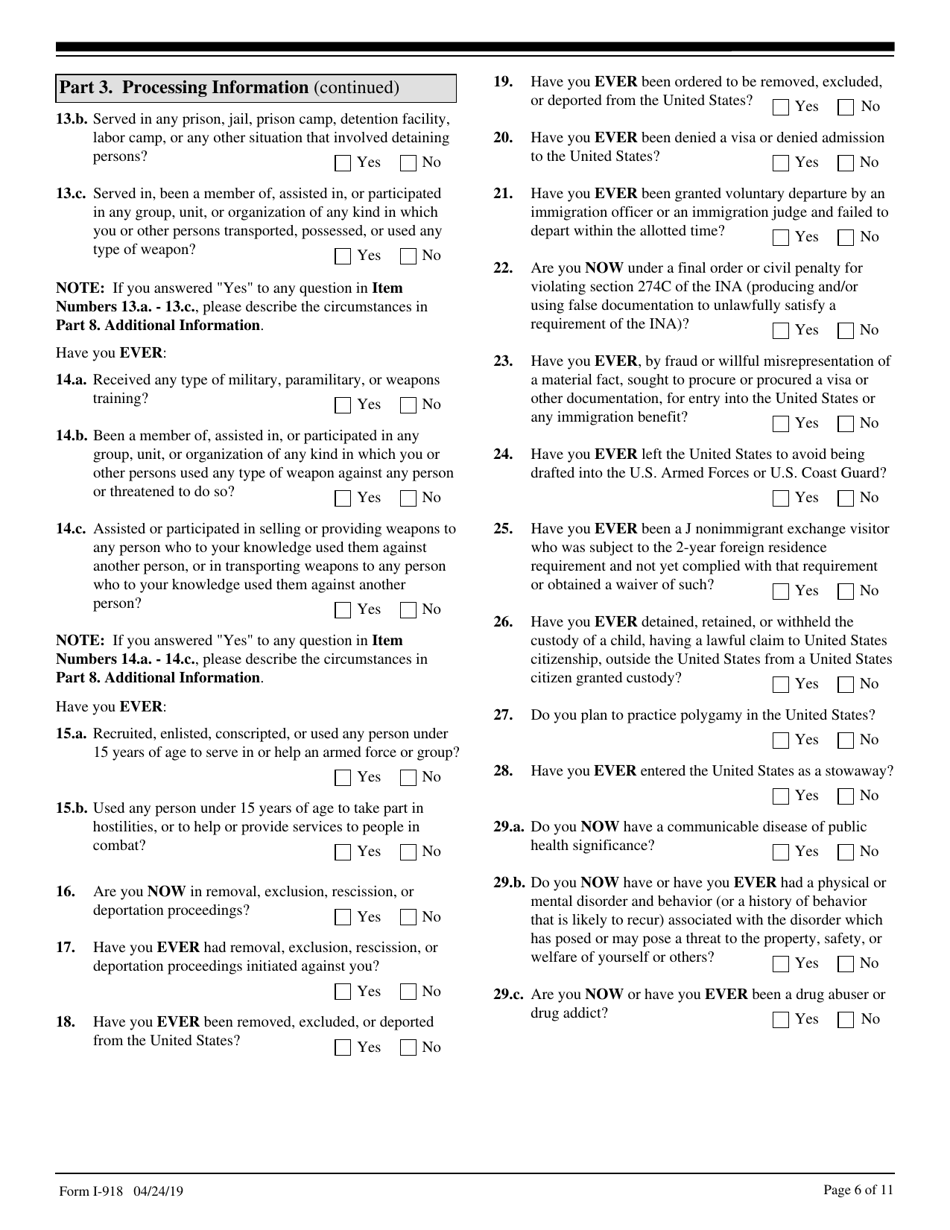 USCIS Form I-918 Petition for U Nonimmigrant Status, Page 6