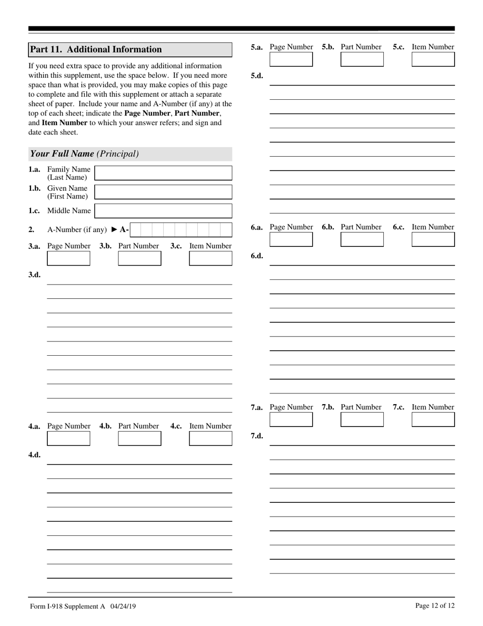USCIS Form I-918 Supplement A Petition for Qualifying Family Member of U-1 Recipient, Page 12