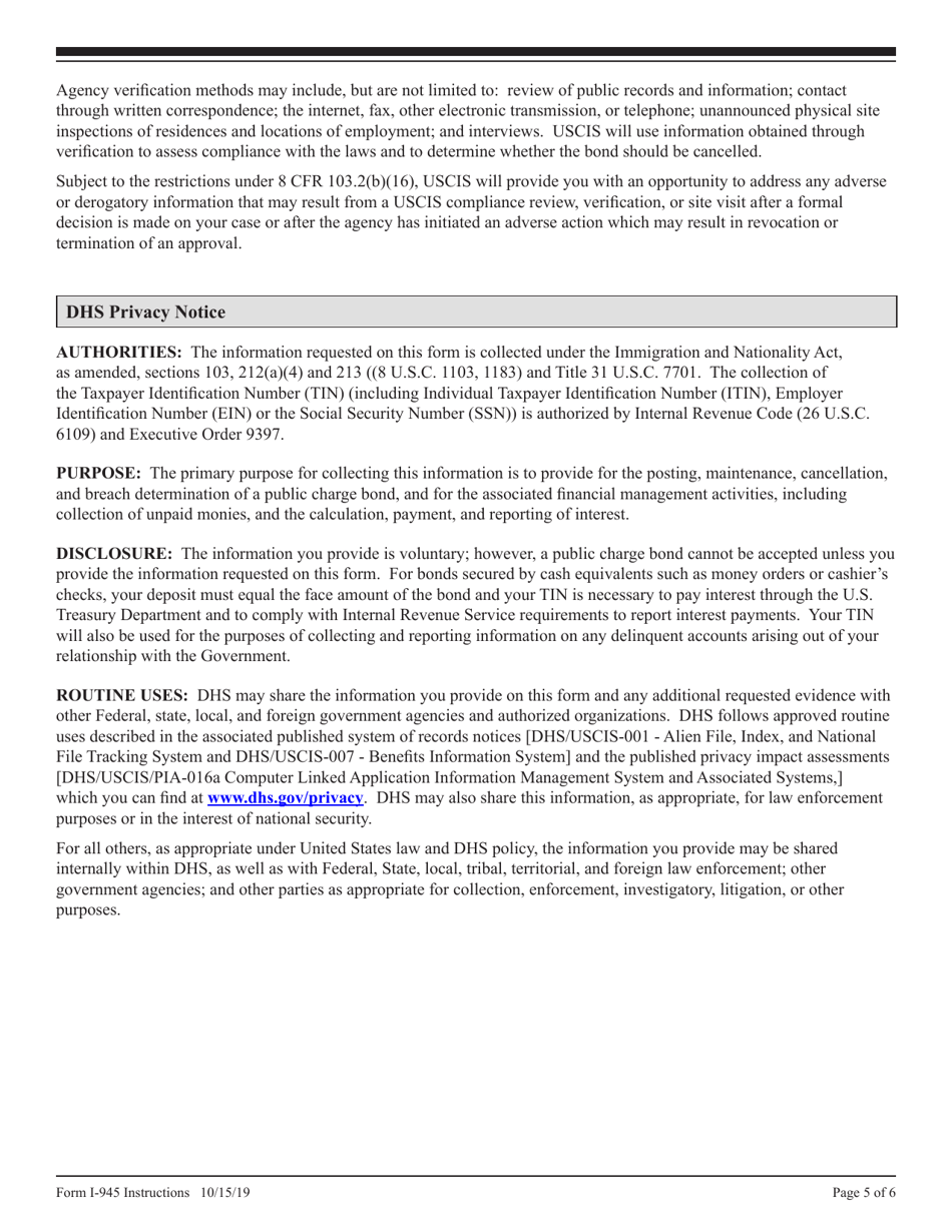 Instructions for USCIS Form I-945 Public Charge Bond, Page 5