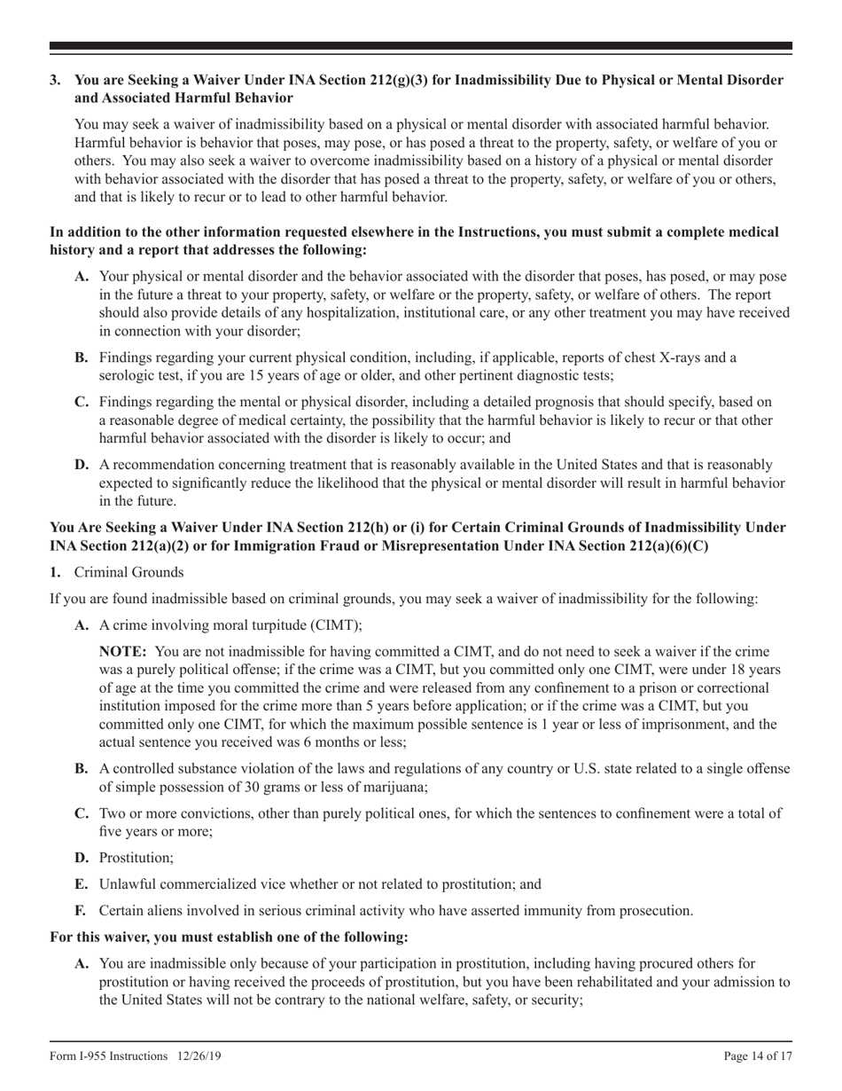 Instructions for USCIS Form I-955 Application for CNMI Long-Term Resident Status, Page 14