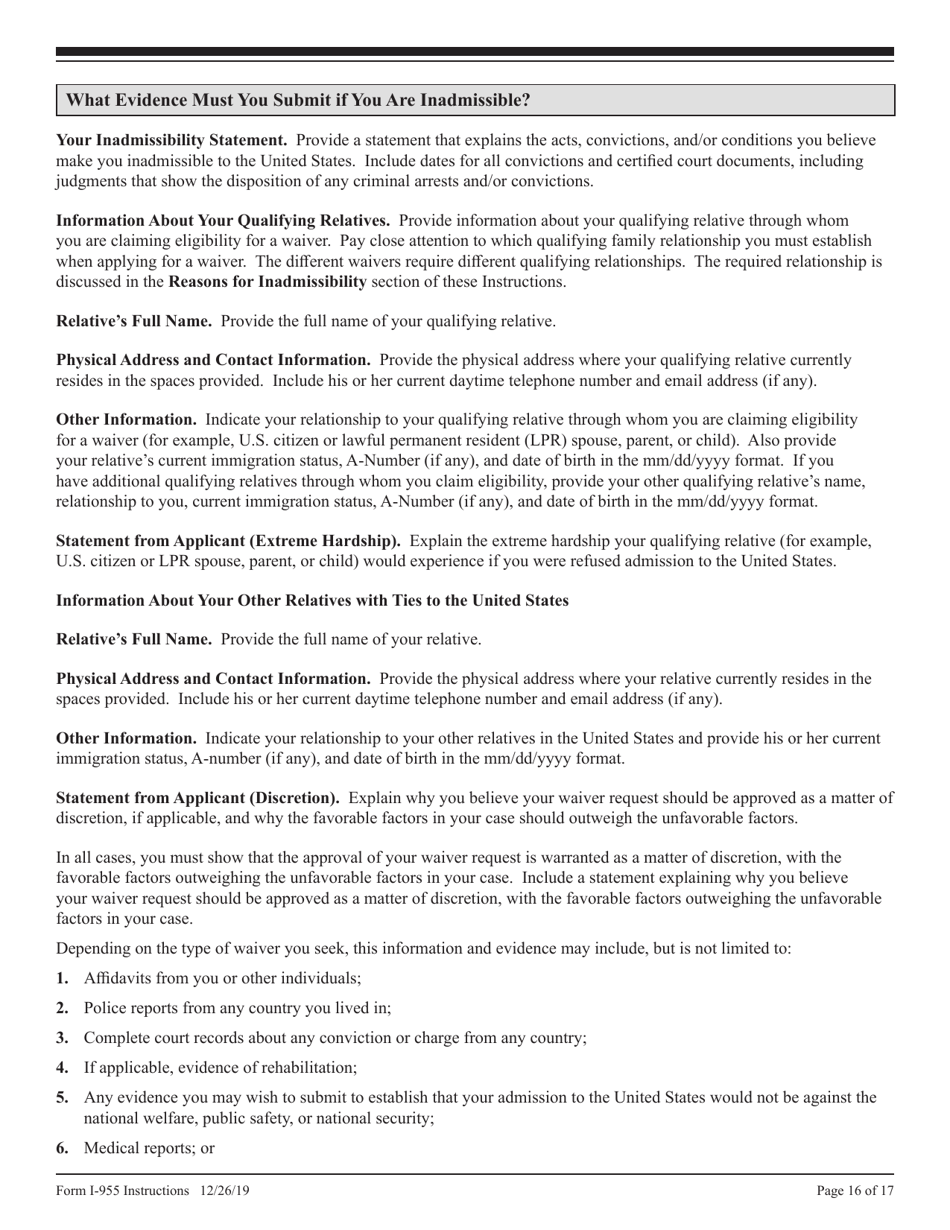 Instructions for USCIS Form I-955 Application for CNMI Long-Term Resident Status, Page 16