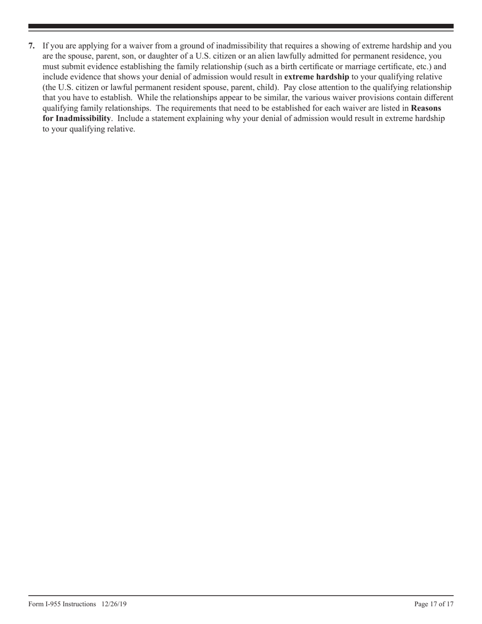 Instructions for USCIS Form I-955 Application for CNMI Long-Term Resident Status, Page 17