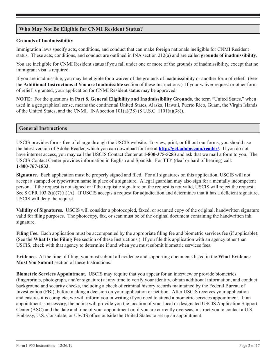 Download Instructions for USCIS Form I-955 Application for CNMI Long ...