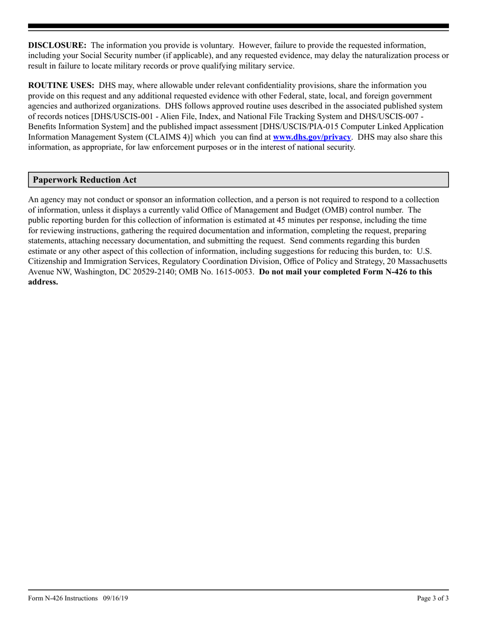Instructions for USCIS Form N-426 Request for Certification of Military or Naval Service, Page 3