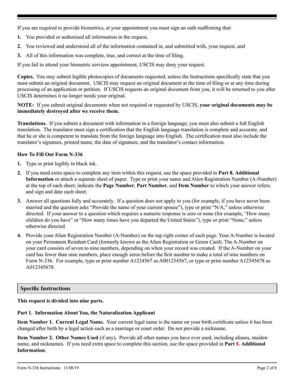 Instructions for USCIS Form N-336 Request for Hearing on a Decision in Naturalization Proceedings Under Section 336, Page 2