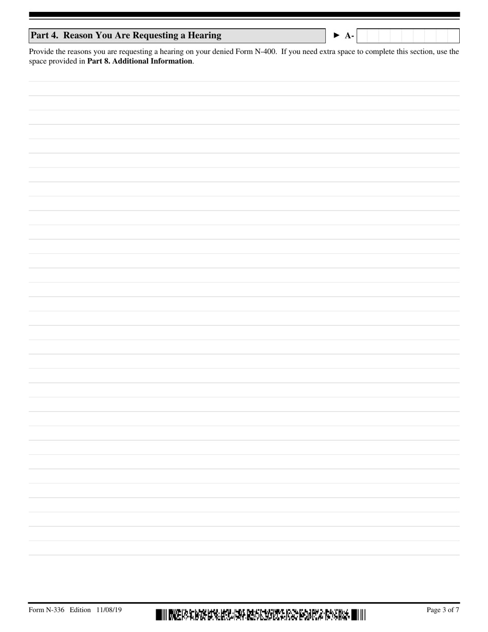 USCIS Form N-336 Request for a Hearing on a Decision in Naturalization Proceedings Under Section 336, Page 3