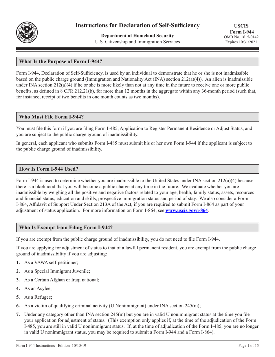 Download Instructions For Uscis Form I-944 Declaration Of Self 