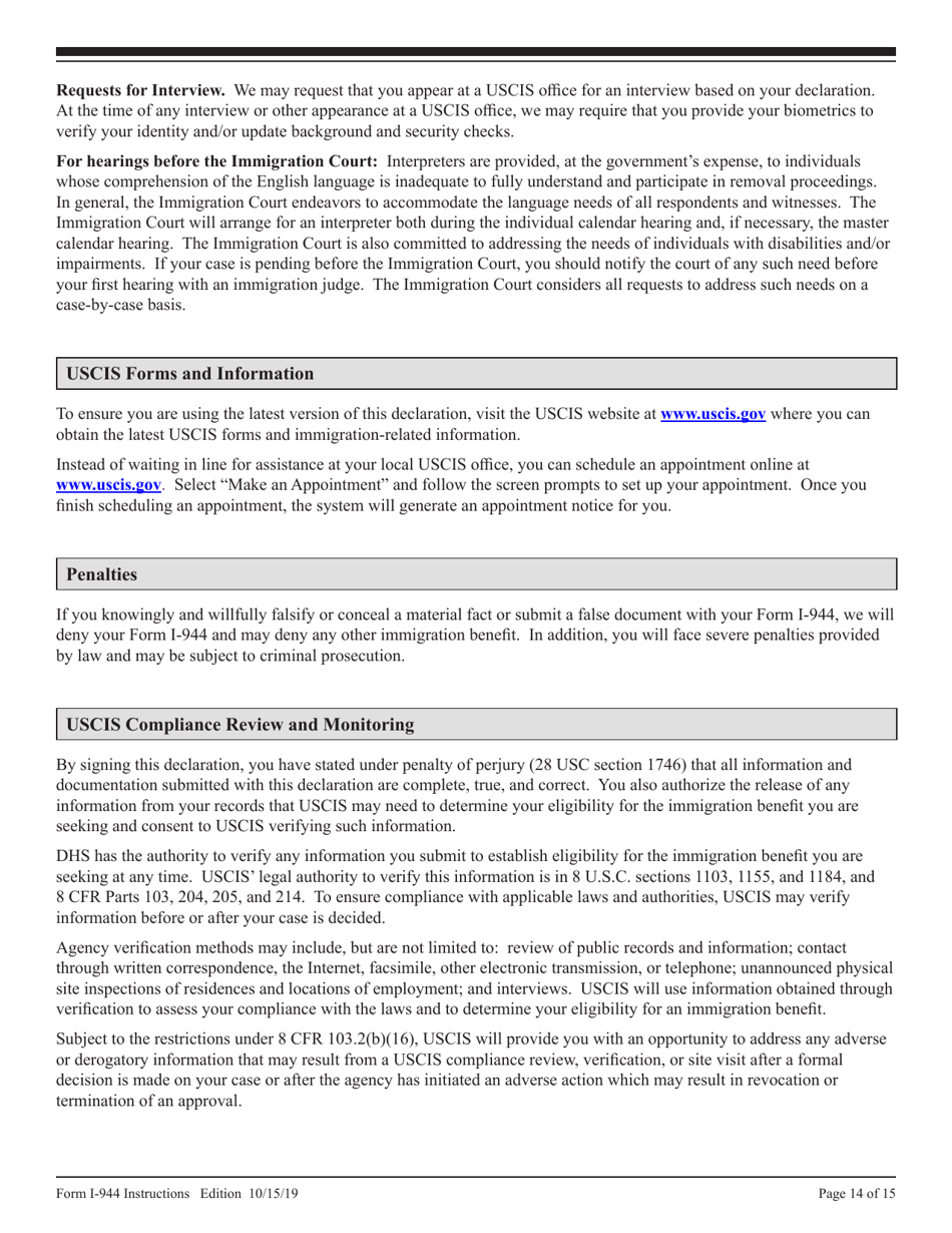 Instructions for USCIS Form I-944 Declaration of Self-sufficiency, Page 14
