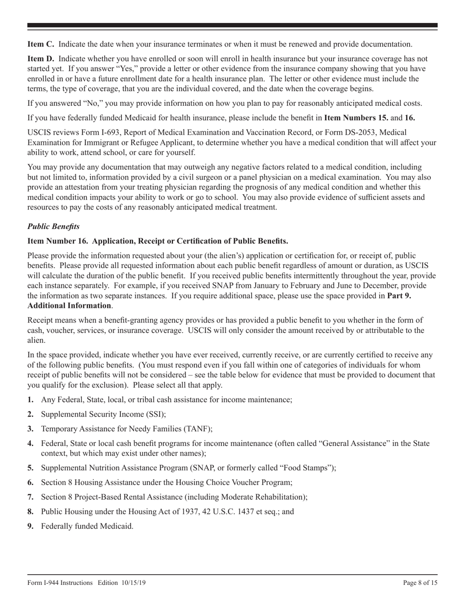 Instructions for USCIS Form I-944 Declaration of Self-sufficiency, Page 8