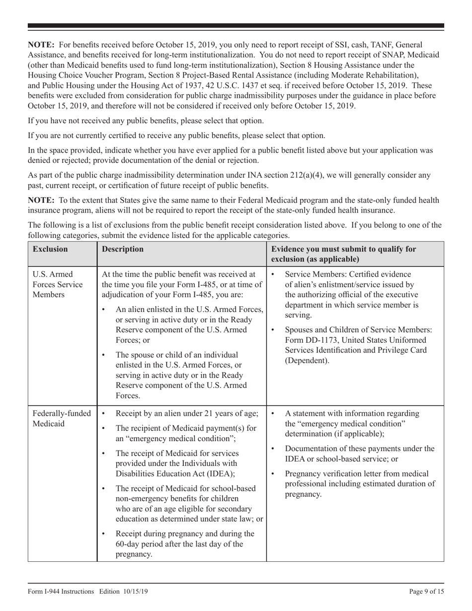 Instructions for USCIS Form I-944 Declaration of Self-sufficiency, Page 9