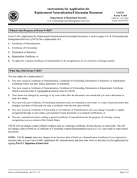 Document preview: Instructions for USCIS Form N-565 Application for Replacement Naturalization/Citizenship Document