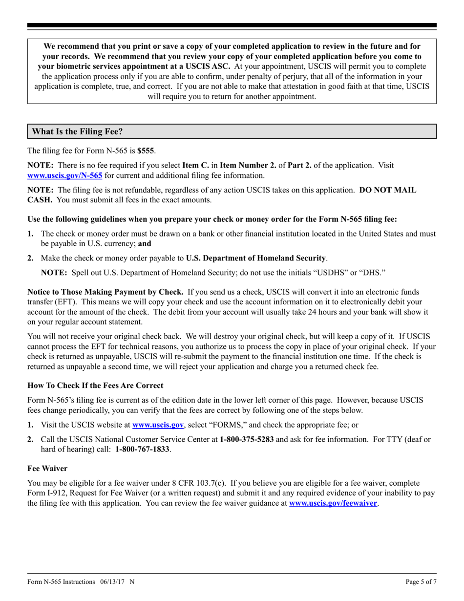 Instructions for USCIS Form N-565 Application for Replacement Naturalization / Citizenship Document, Page 5