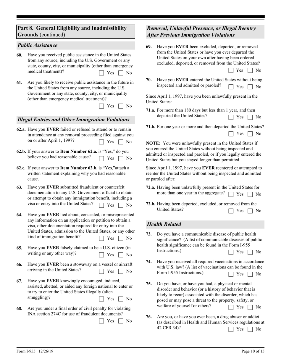 USCIS Form I-955 Application for Commonwealth of the Northern Mariana Islands (CNMI) Long-Term Resident Status, Page 10