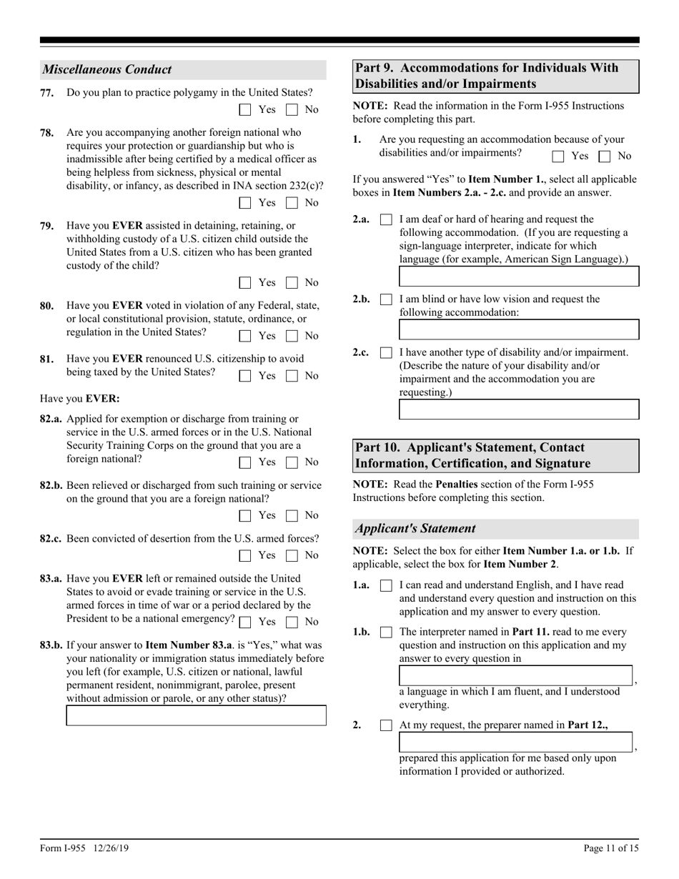USCIS Form I-955 Application for Commonwealth of the Northern Mariana Islands (CNMI) Long-Term Resident Status, Page 11