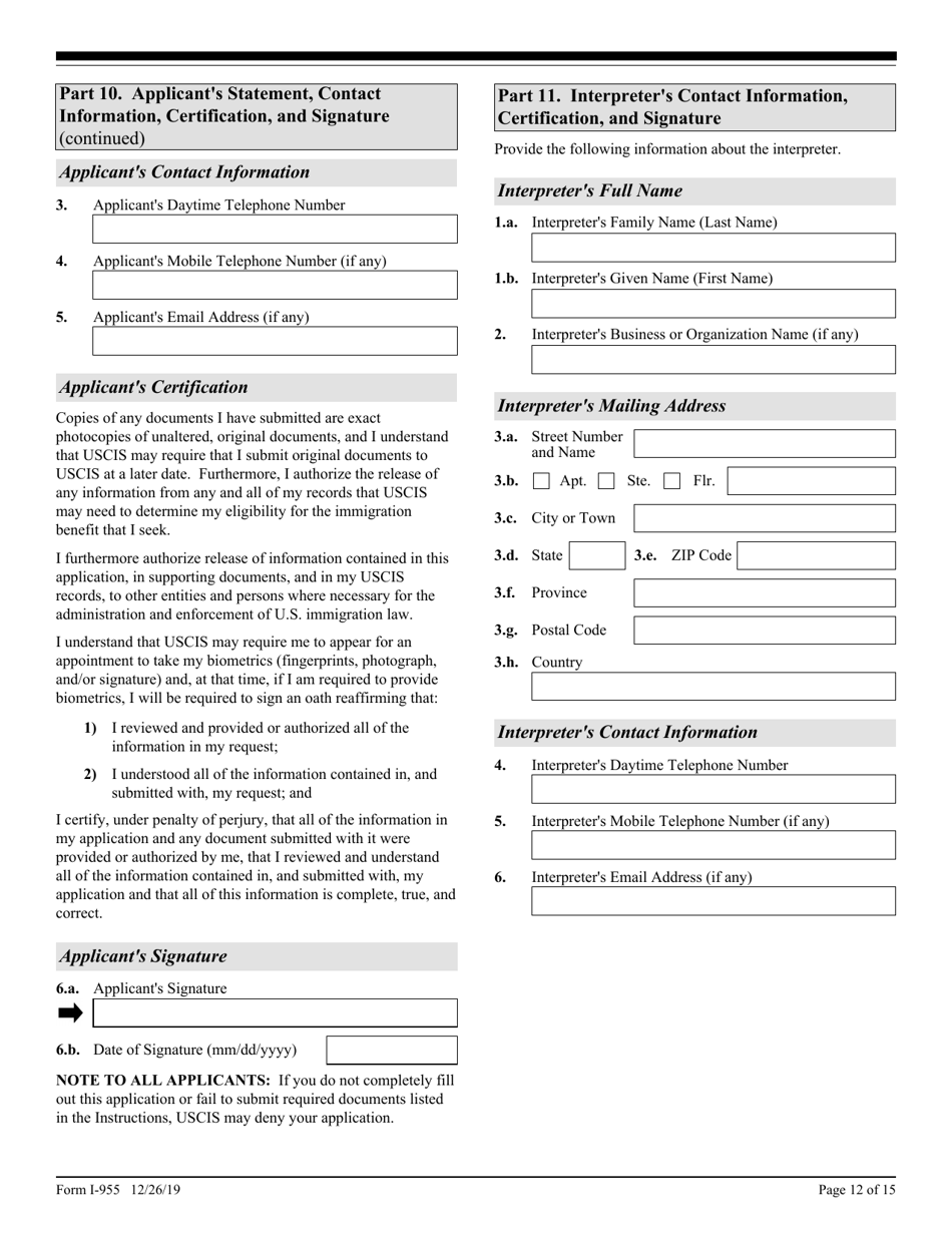USCIS Form I-955 Application for Commonwealth of the Northern Mariana Islands (CNMI) Long-Term Resident Status, Page 12