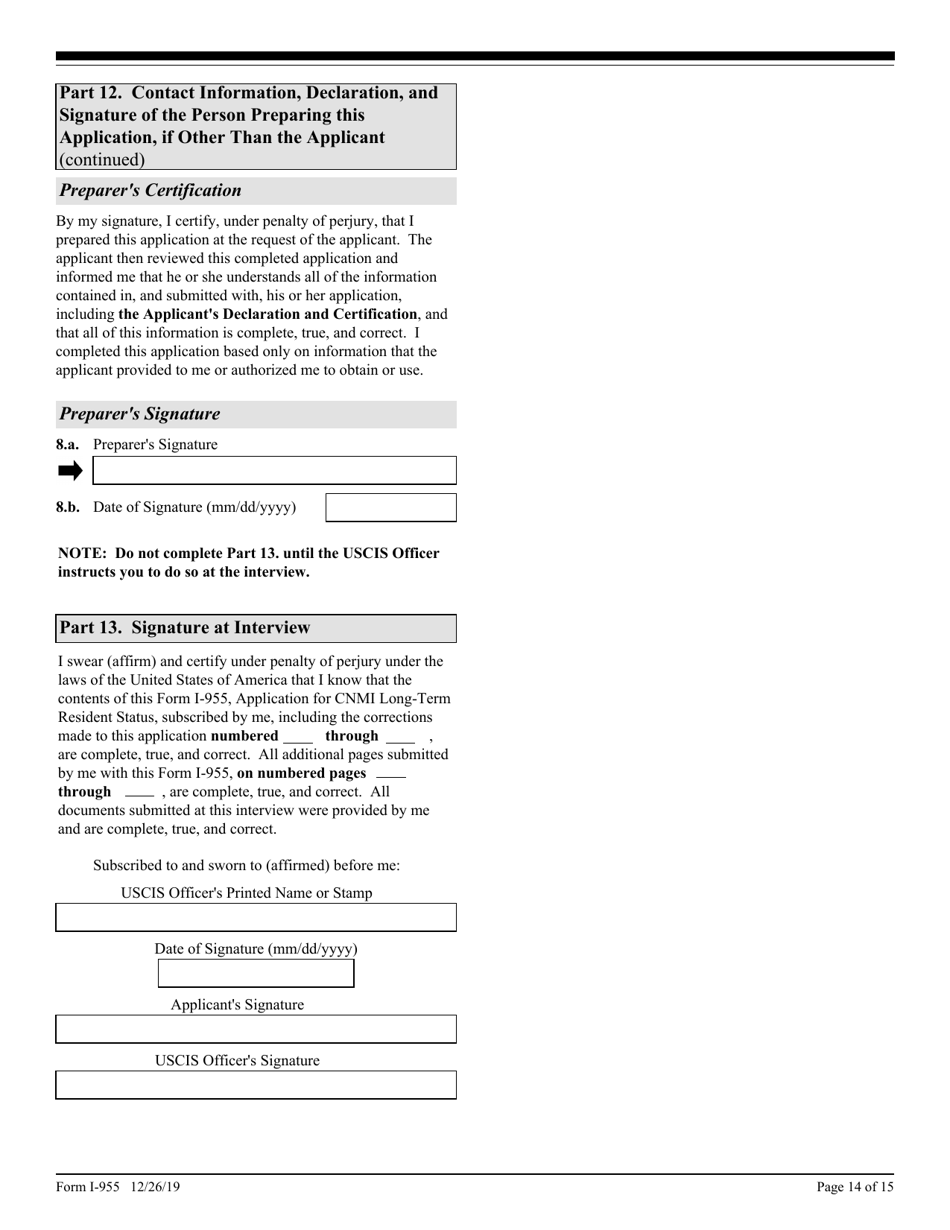 USCIS Form I-955 Application for Commonwealth of the Northern Mariana Islands (CNMI) Long-Term Resident Status, Page 14