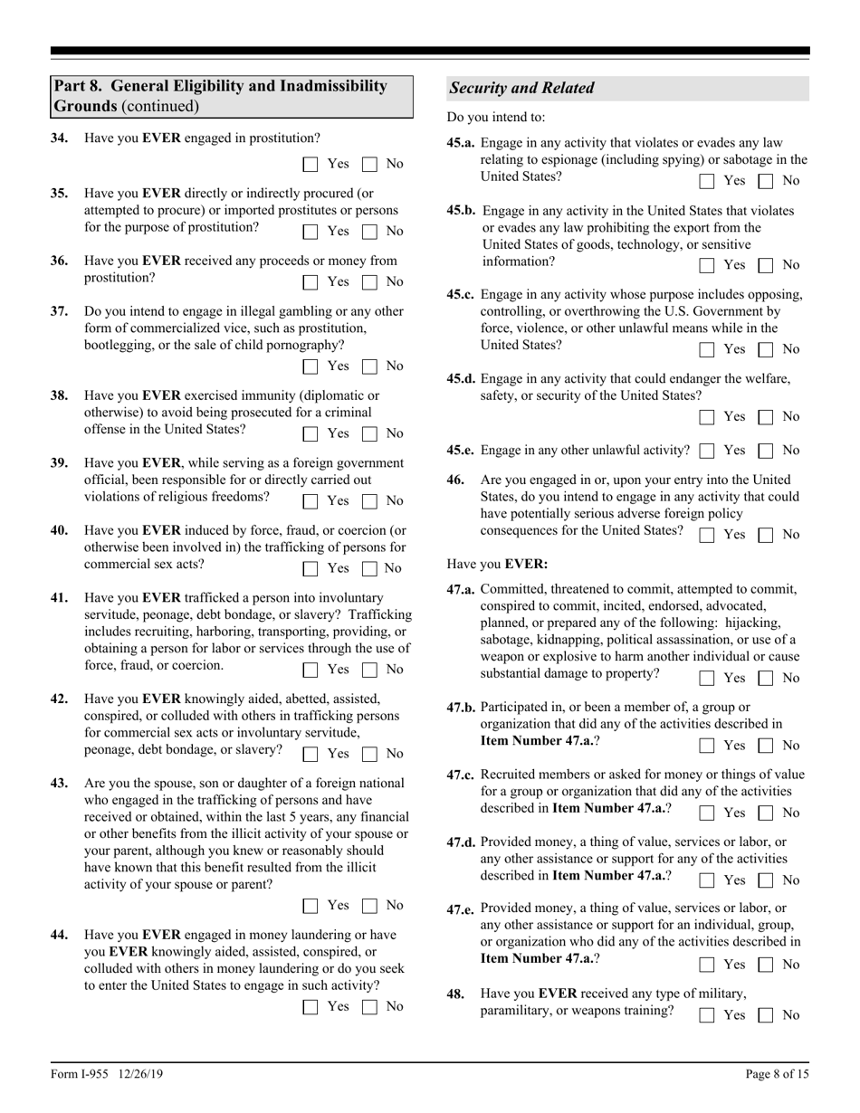 USCIS Form I-955 Application for Commonwealth of the Northern Mariana Islands (CNMI) Long-Term Resident Status, Page 8