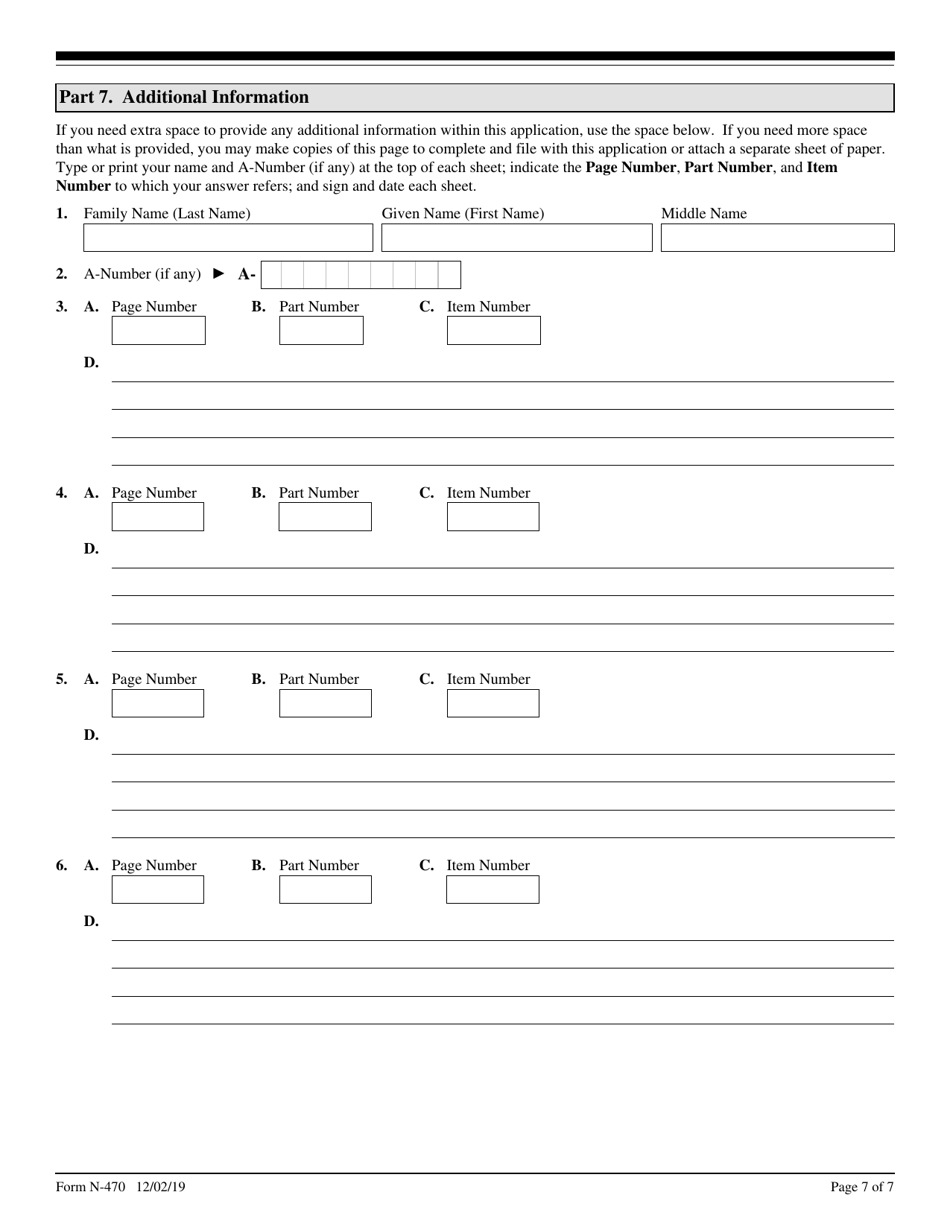 USCIS Form N-470 Application to Preserve Residence for Naturalization Purposes, Page 7