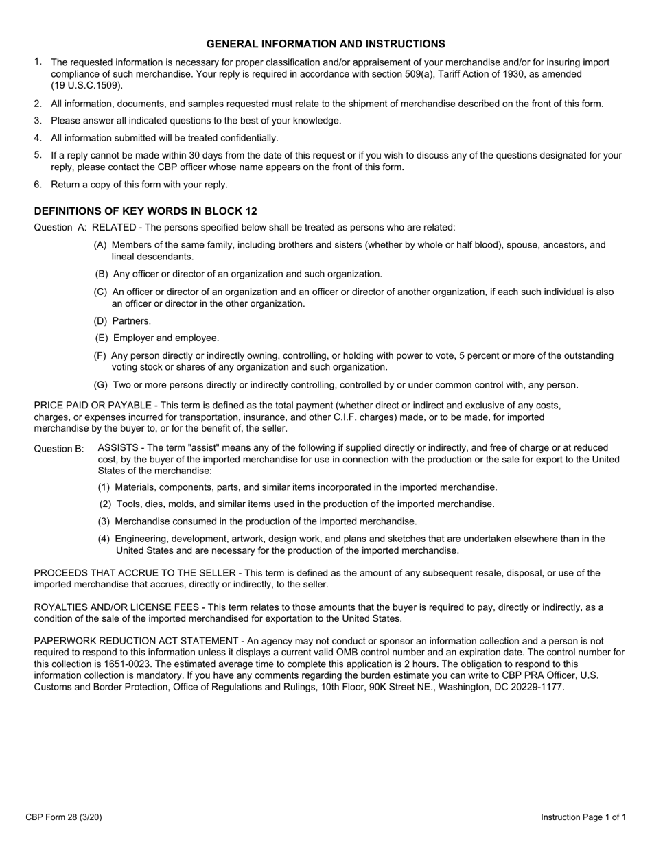 CBP Form 28 Request for Information, Page 3