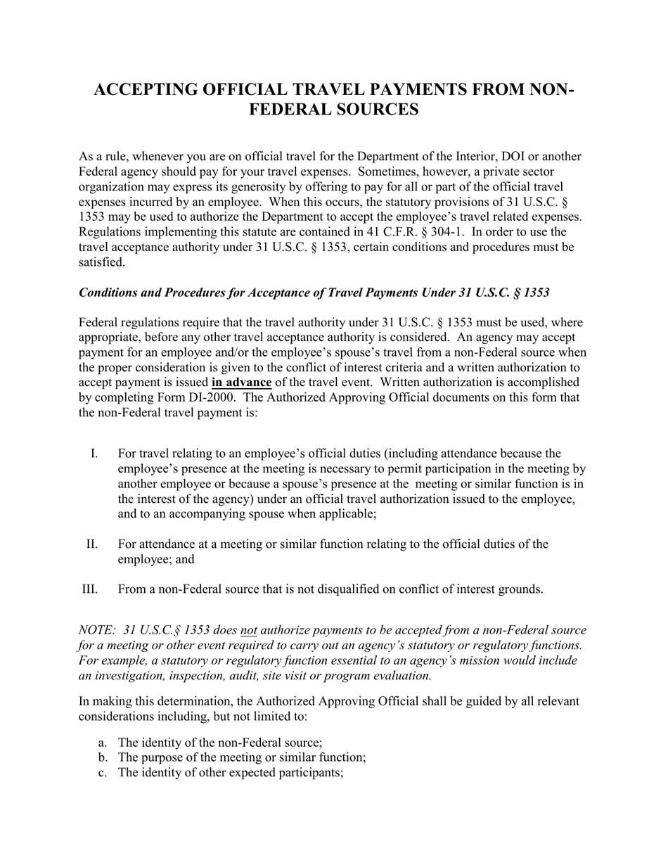 Form DI-2000 Report of Payments Accepted From Non-federal Sources Under 31 U.s.c. 1353, Page 3