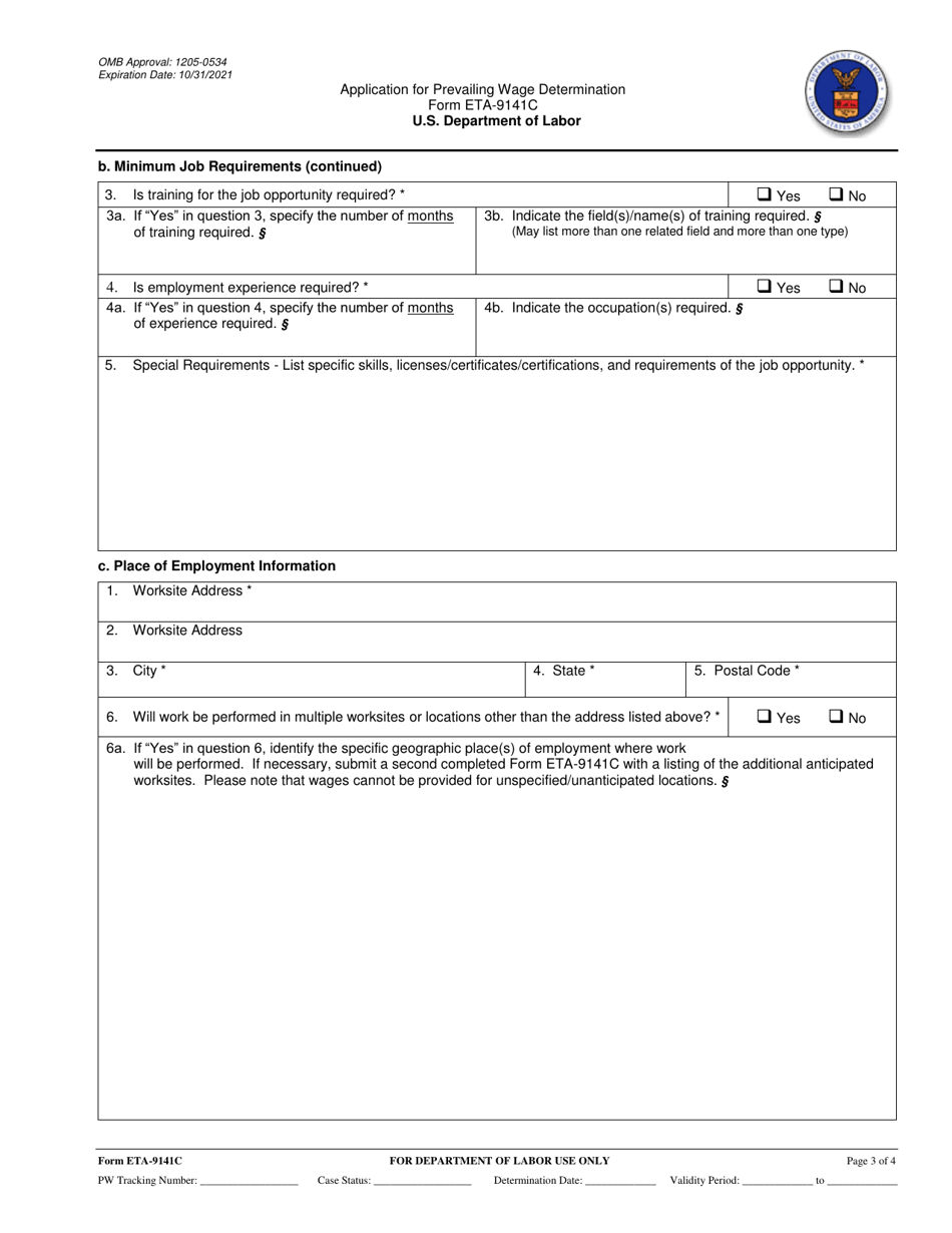 Form ETA-9141C - Fill Out, Sign Online and Download Printable PDF ...